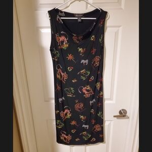 Vintage Made In Heaven Black Jungle + Animal Print Sleeveless Dress (Size L)